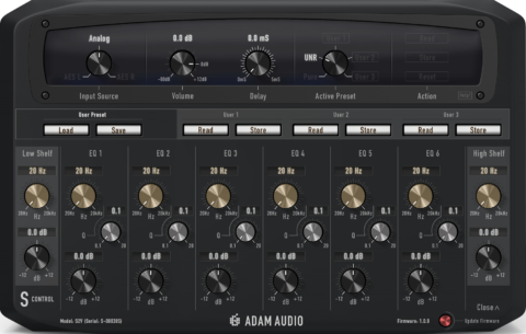 GUI of the ADAM Audio S Control remote software