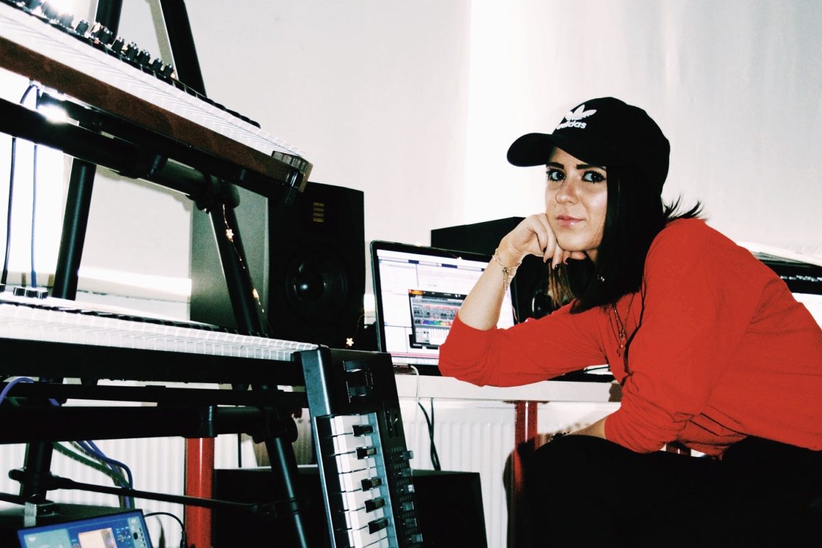 Raphaella Mazaheri in her London based Koochulu studio with ADAM A7X monitors and Sub10 MK2
