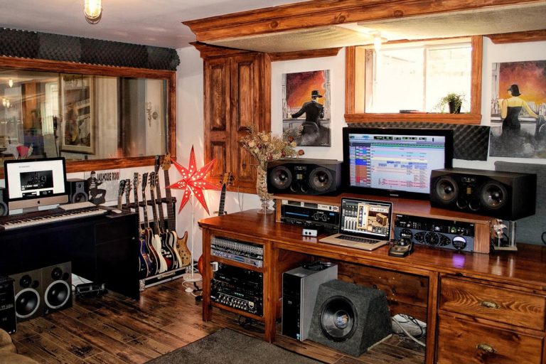 Control room at Melophonie Studios with ADAM A77X studio monitors