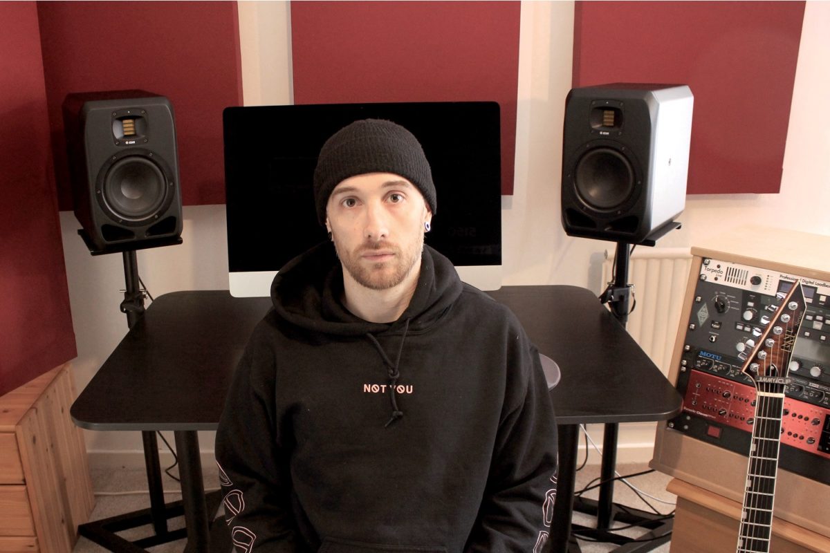 Josh Middleton (Architects, Sylosis) in his studio with ADAM Audio S2V studio monitors