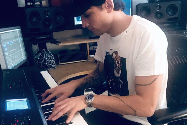 Producer David DaWood in his studio equipped with ADAM Audio S3H midfield monitors