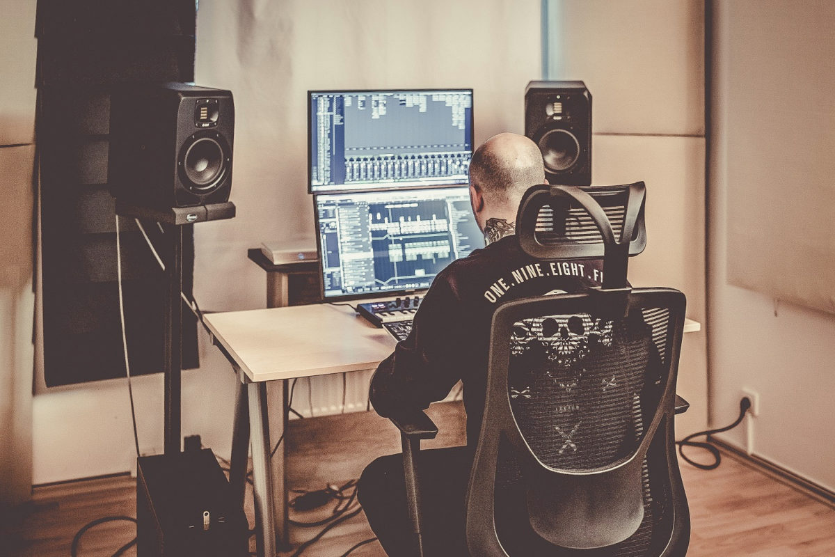 Jindrich Brechja aka Forbidden Society in his studio with ADAM Audio S2V nearfield monitors
