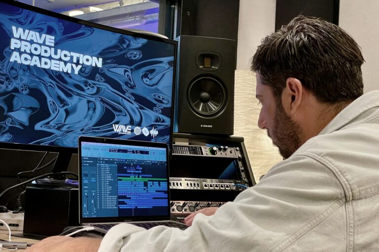 Production suite at Wave Academy Milano equipped with ADAM Audio T7V nearfield monitors